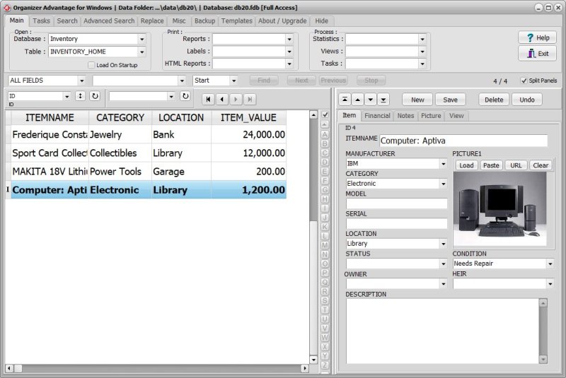 Home Inventory Software for Windows PCs templates